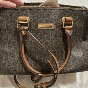 Calvin Klein Brown and Tan Signature Bag